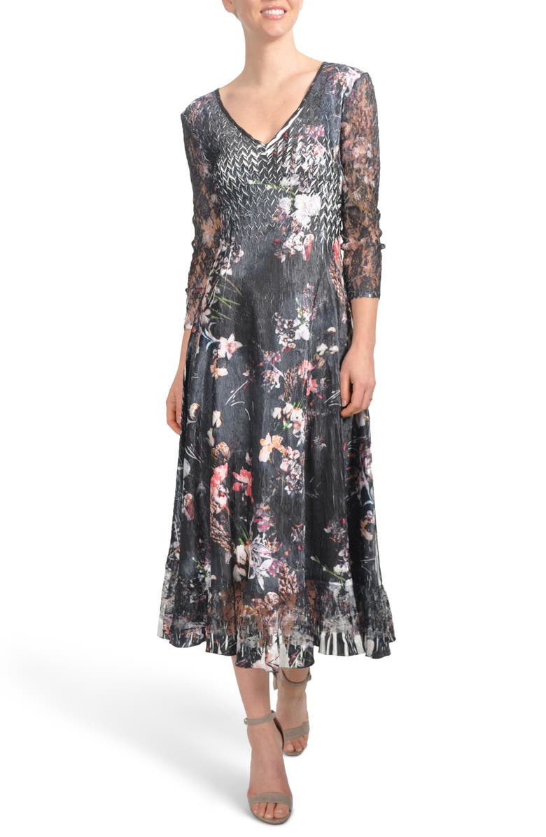 Komarov Floral A-Line Midi Dress, Main, color, 