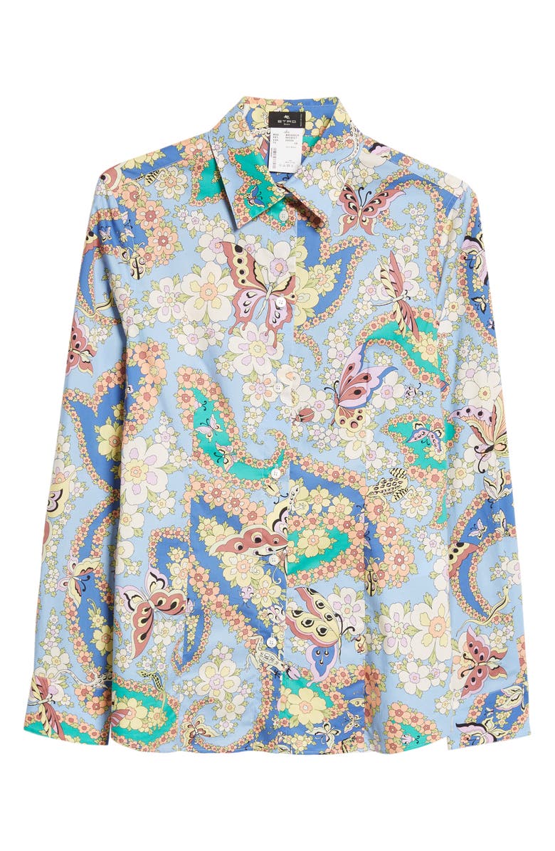 Etro Floral Paisley Stretch Poplin Button-Up Shirt, Alternate, color,