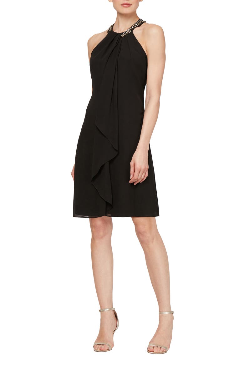Bead Braided Halter Chiffon Dress, Main, color, BLACK