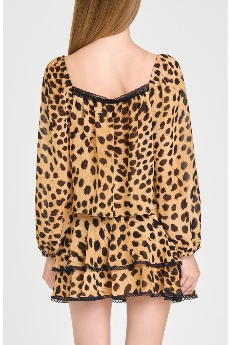 Fae Lace Trimmed Square Neck Top, Alternate, color, TAN CHEETAH