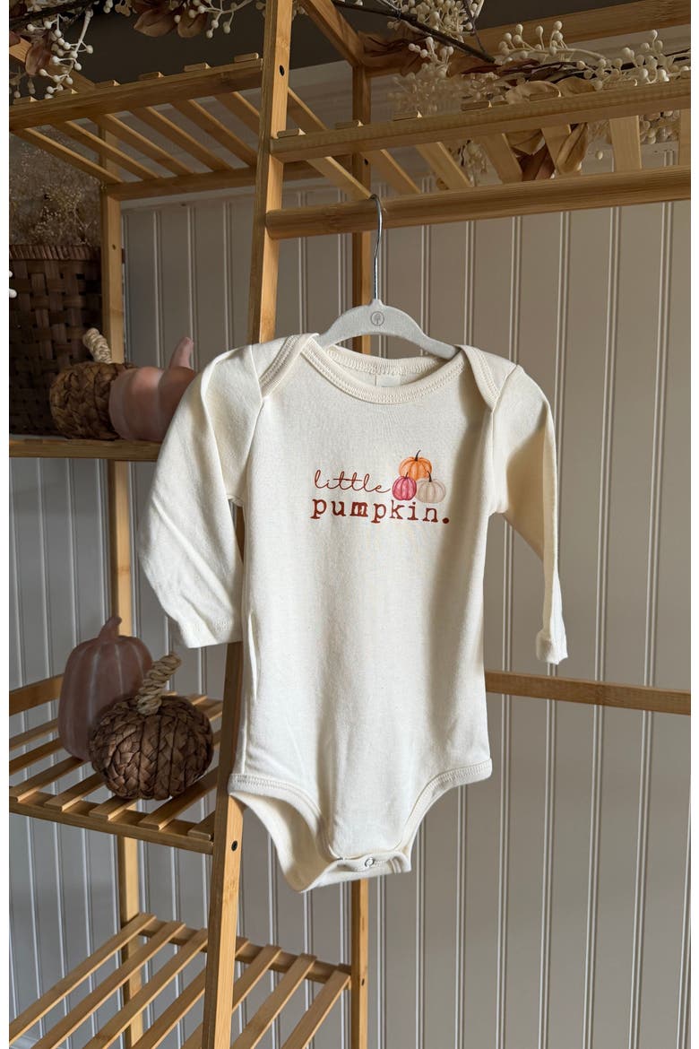 Little Pumpkin Stack Organic Bodysuit Long Sleeve, Alternate, color, Natural