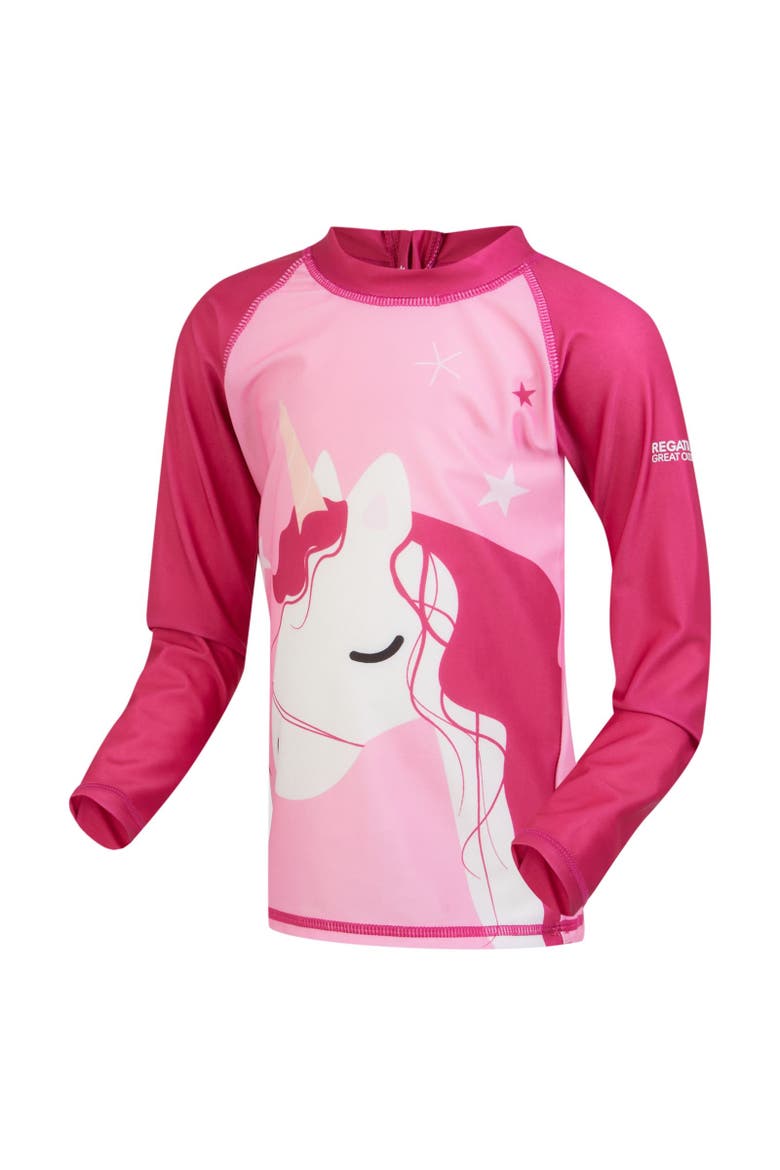 Childrens/Kids Luna The Unicorn Rash Guard, Alternate, color, Sweet Pink