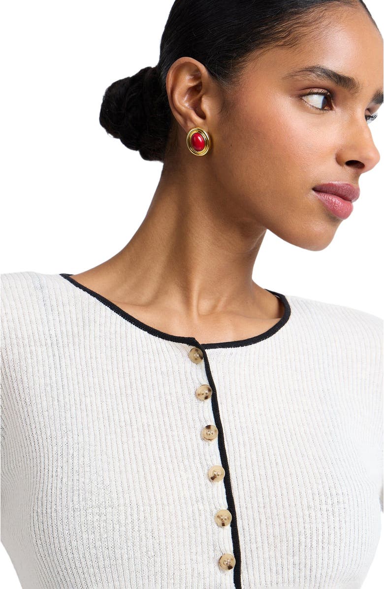 Onia Cropped Linen Cardigan, Alternate, color, Egret/Black