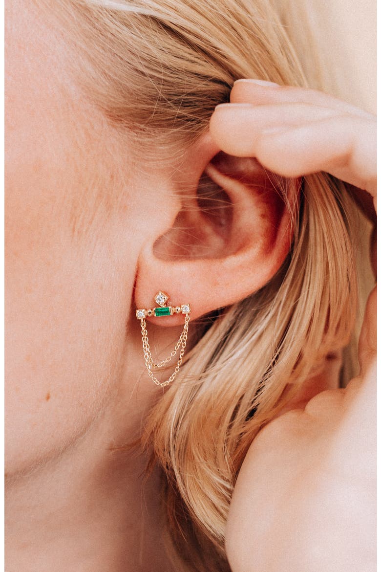 Cléo Emerald & Diamond Bar Chain Earrings, Alternate, color, EMERALD