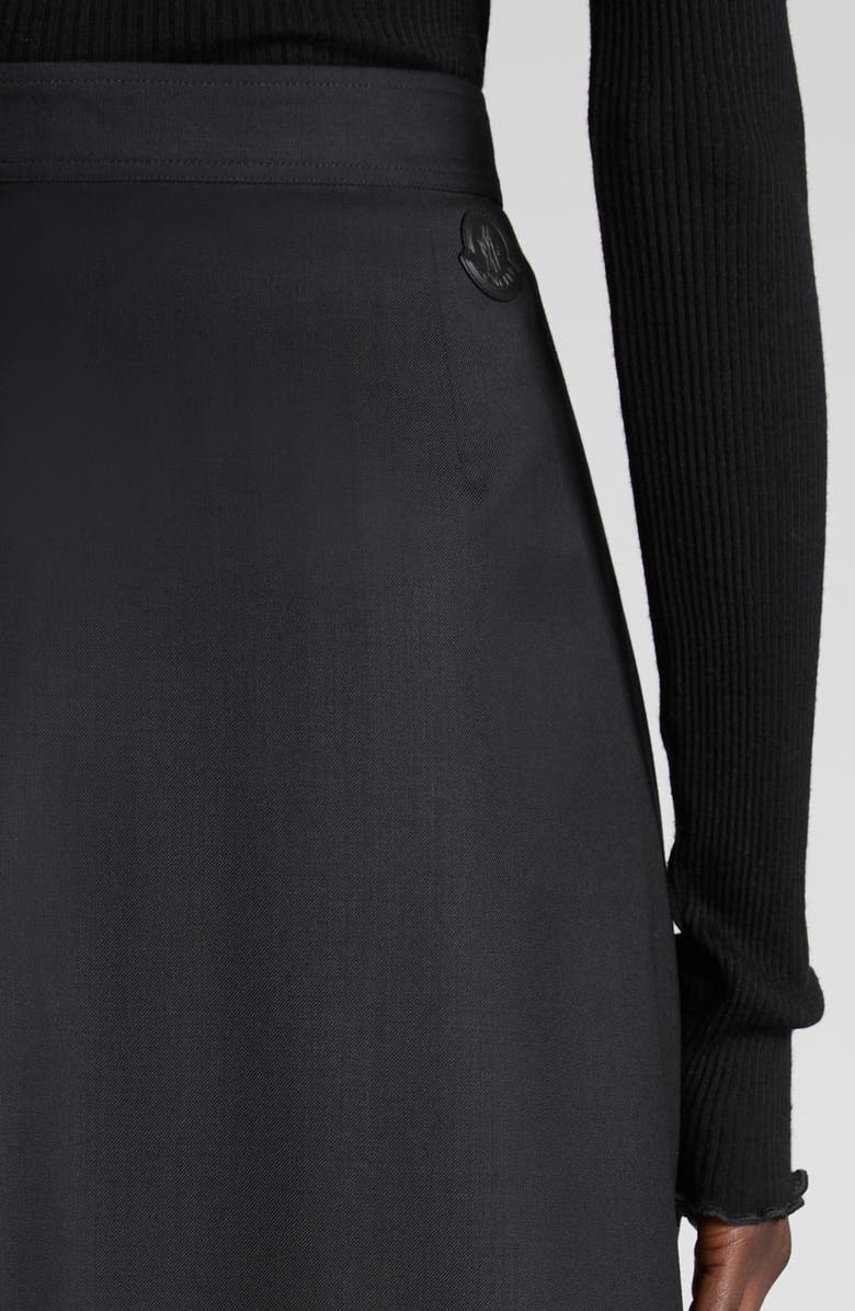 Moncler Pleat Detail Wool Wrap Skirt, Alternate, color, Black