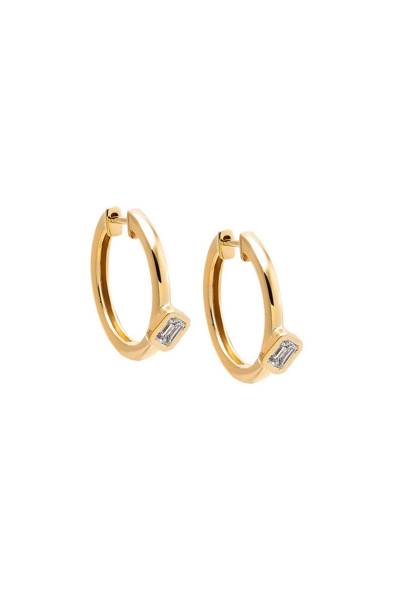 Lab Grown Diamond Emerald Sideway Accented Huggie Earring 14K, Main, color, 14K Gold