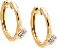 BY ADINA EDEN Lab Grown Diamond Emerald Sideway Accented Huggie Earring 14K
