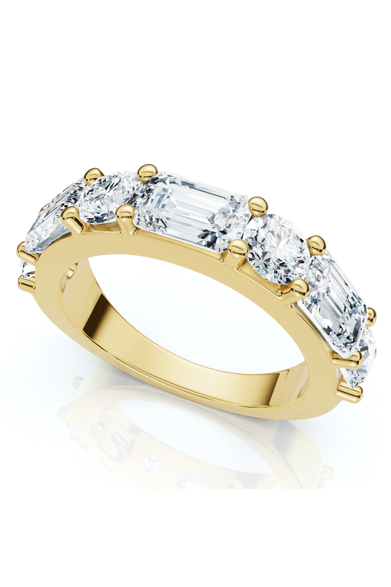 2.30Ct Emerald & Round Diamond Wedding Ring 14k Gold or Platinum Lab Grown, Main, color, 14k Yellow Gold