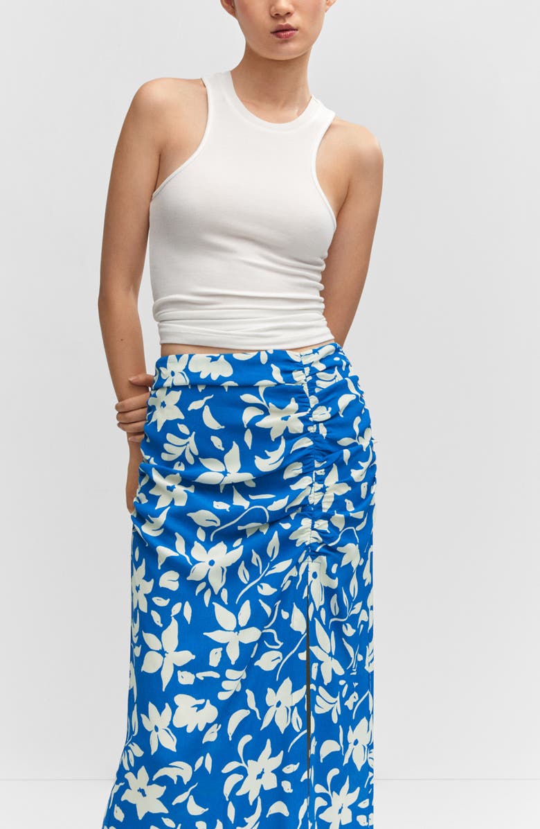 MANGO Floral Side Slit High Waist Midi Skirt, Alternate, color, 
