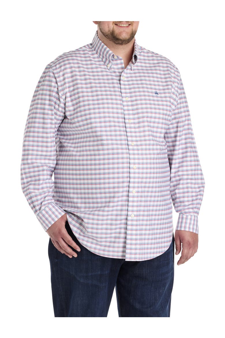 Big & Tall Non-Iron Check Sport Shirt, Alternate, color, GRPHCHCK IVRY RD GRN