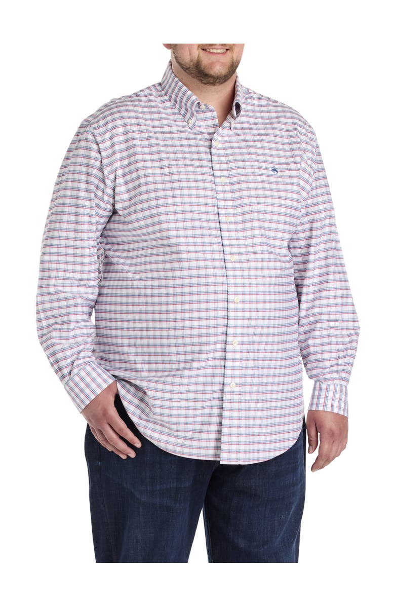 Brooks Brothers Big & Tall Non-Iron Check Sport Shirt, Alternate, color, Grphchck Ivry Rd Grn