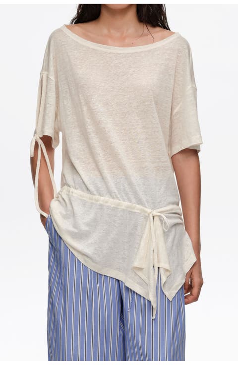 Linen T-Shirt With Adjustable Waist