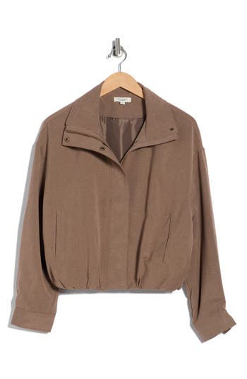 Max Studio Bubble Hem Crop Bomber Jacket In Brown