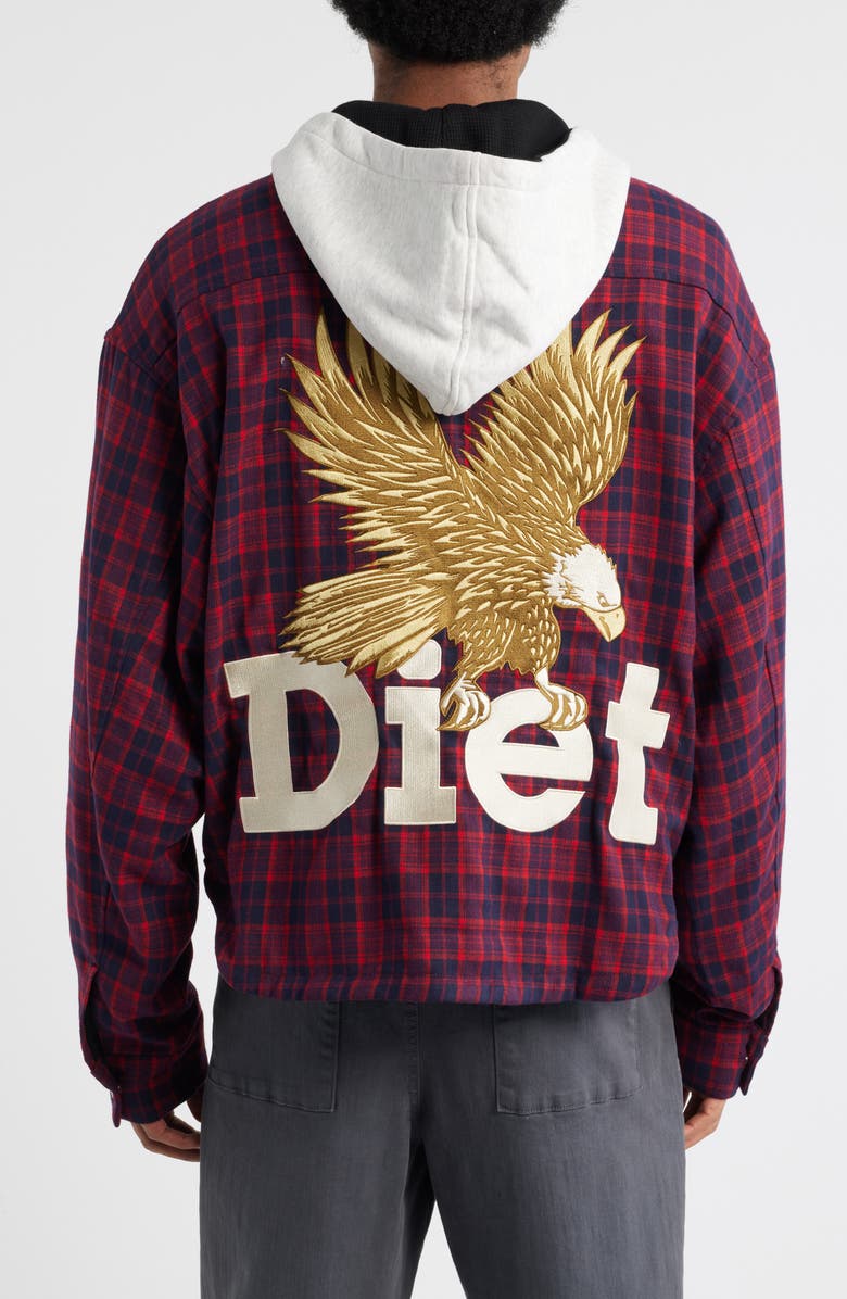 DIET STARTS MONDAY Eagle Hooded Plaid Snap-Up Flannel Shirt Jacket, Alternate, color, Red/Navy