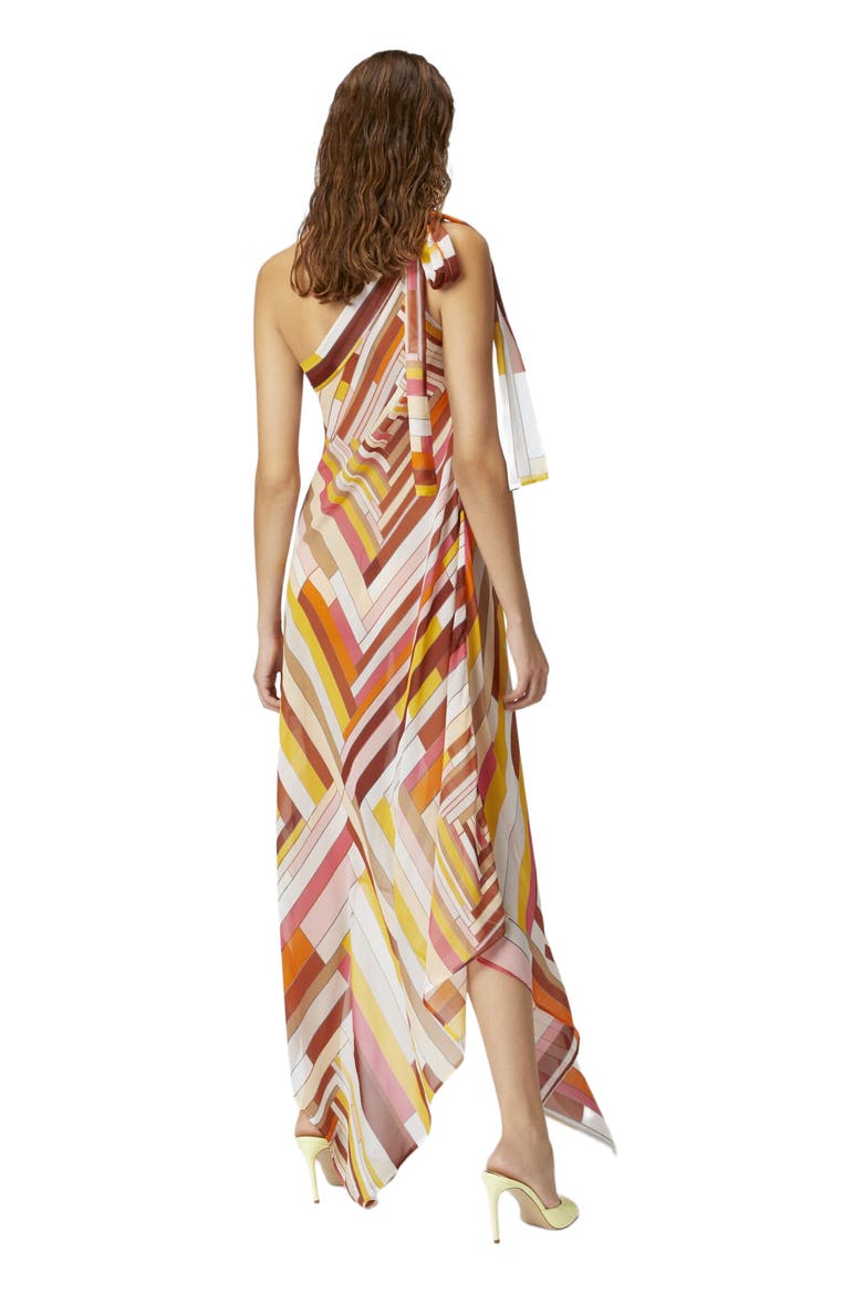 One-shoulder Cover-up Dress In Printed Silk With Scarf Bottom, Alternate, color, Multicoloured