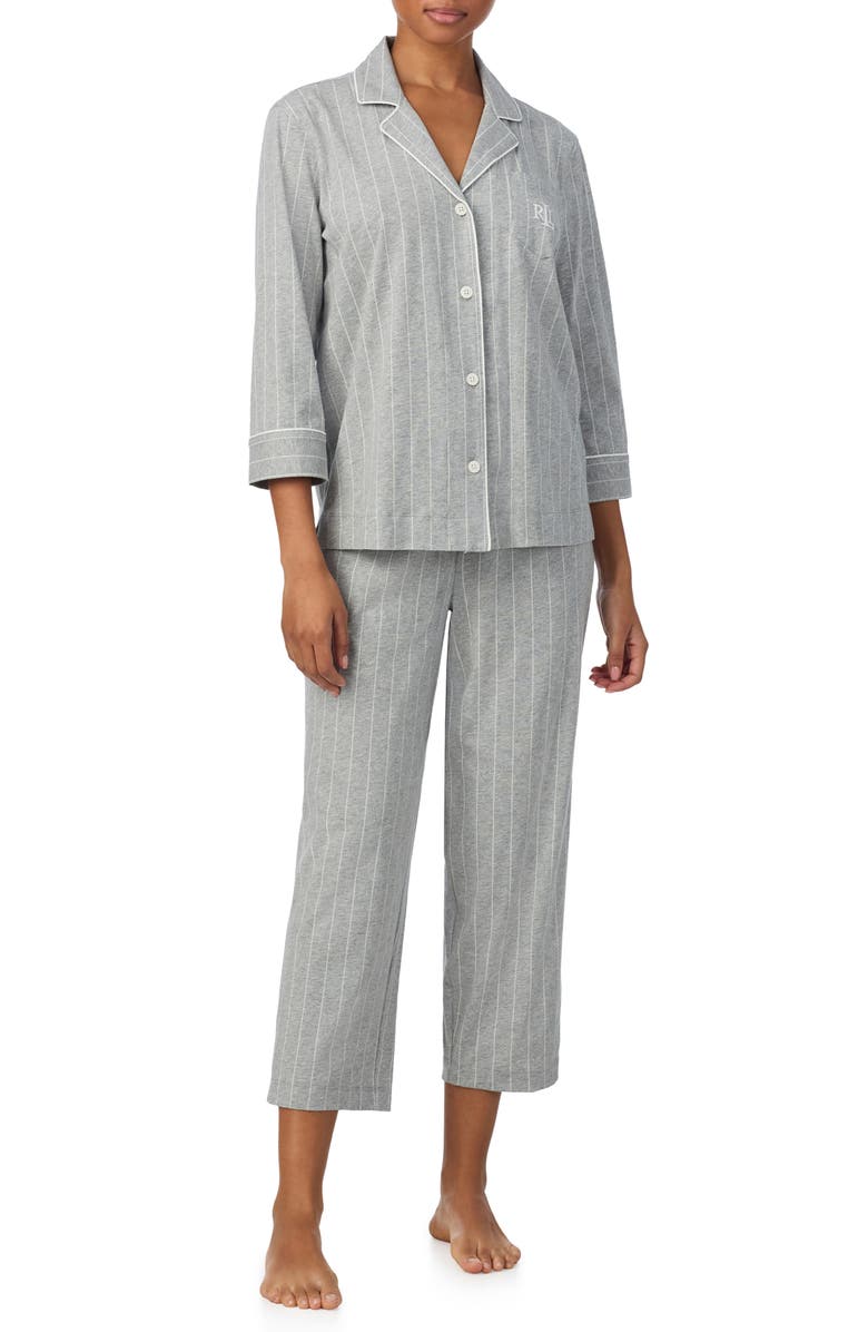 Lauren Ralph Lauren Knit Crop Cotton Pajamas, Main, color, Greystone