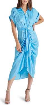 Steve Madden Tori Tie Waist Satin Midi Shirtdress