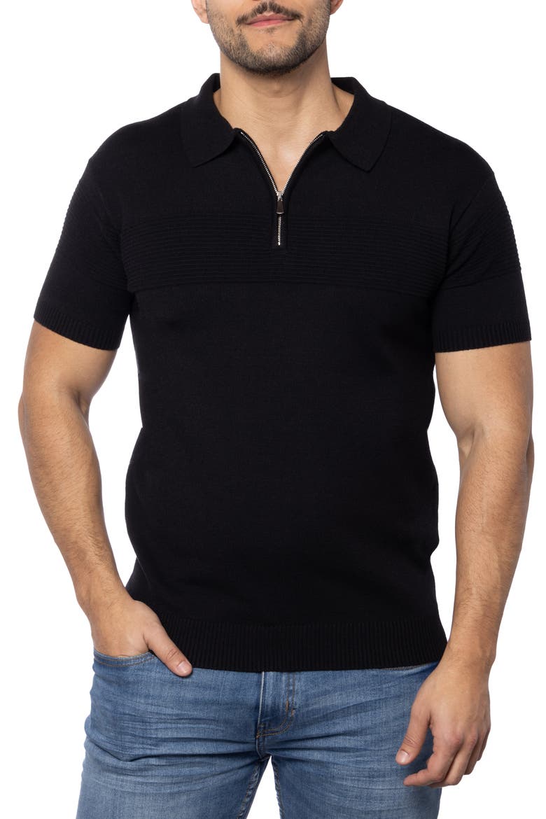 Ottoman Accent Short Sleeve Half-Zip Sweater, Main, color, BLACK