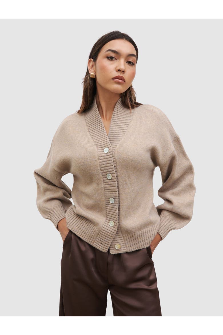 Lorrie Chunky Knit Buttoned Bomber, Main, color, Dark Beige