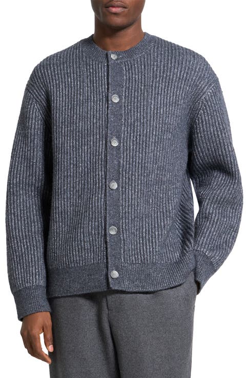 Oversize Ribbed Wool & Cotton Crewneck Cardigan
