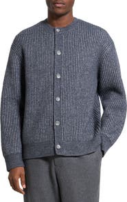 Theory Oversize Ribbed Wool & Cotton Crewneck Cardigan