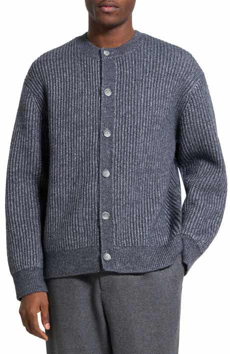 Theory Oversize Ribbed Wool & Cotton Crewneck Cardigan