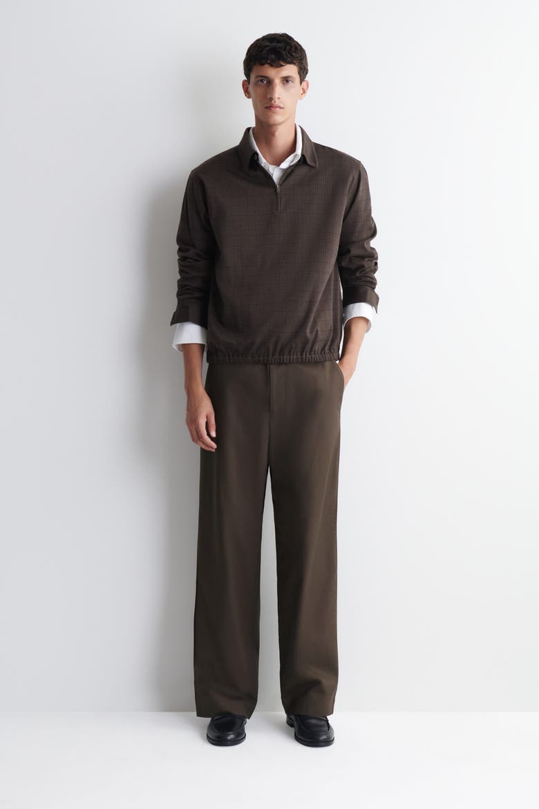 Checked Cotton Jacquard Zip-Up Polo Shirt, Alternate, color, BROWN / CHECKED