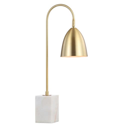 Jonathan Y Ana 26" Gold Arched Metal With Marble Base Led Table Lamp, Brass Gold/white In Brass Gold/white