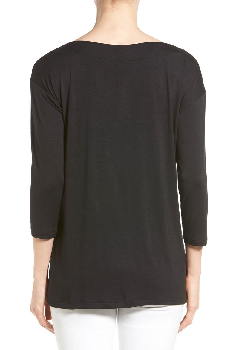 Boat Neck Three Quarter Sleeve Top, Alternate, color, BLACK
