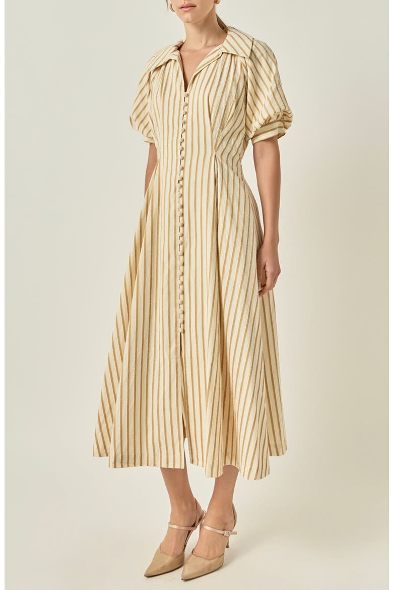 Striped Fit and Flare Midi Dress, Alternate, color, NATURAL