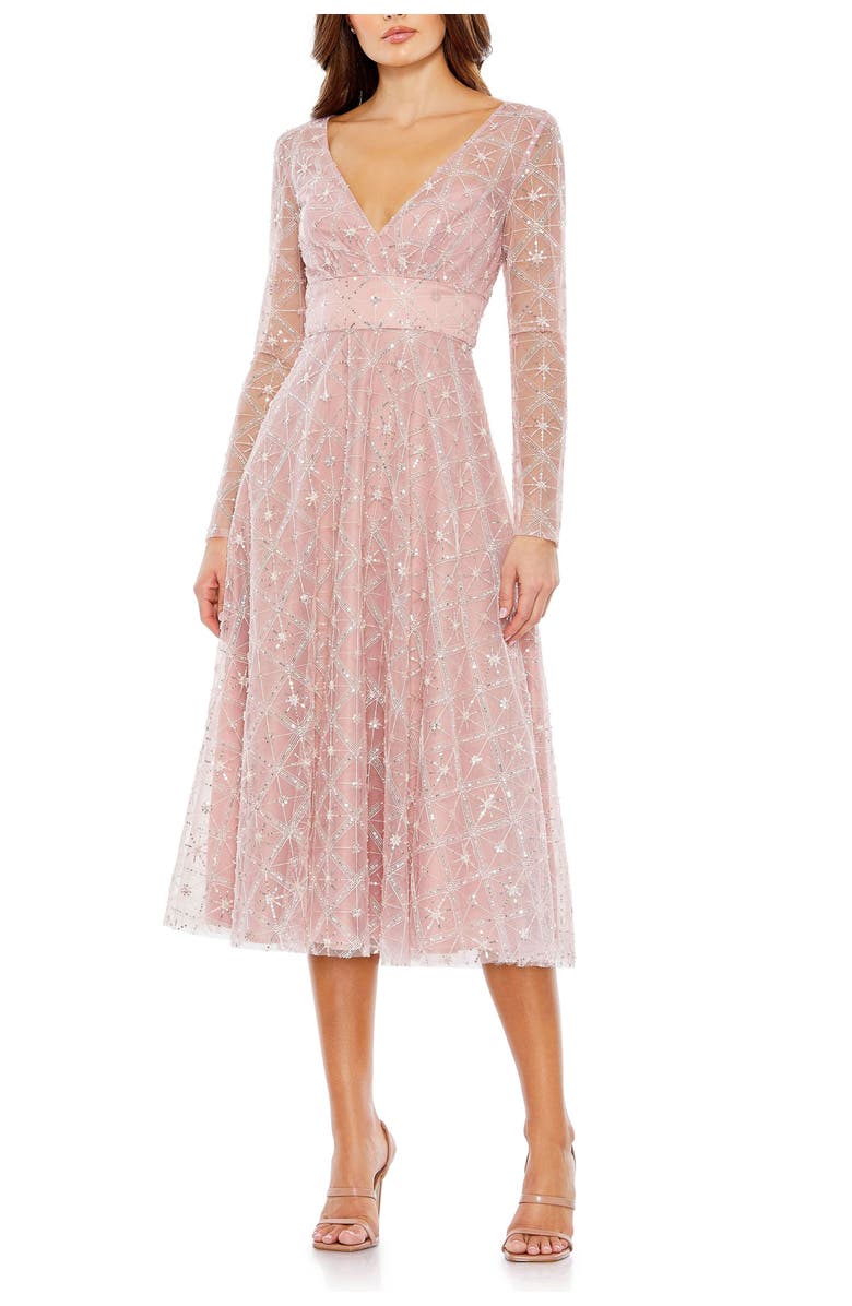 Mac Duggal Embellished Illusion Long Sleeve Dress, Main, color,