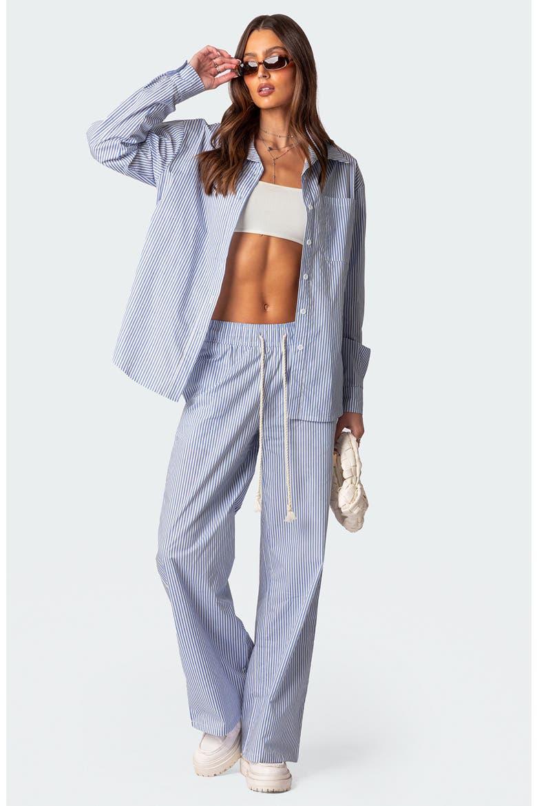 Stripe Wide Leg Drawstring Cotton Pants, Alternate, color, BLUE