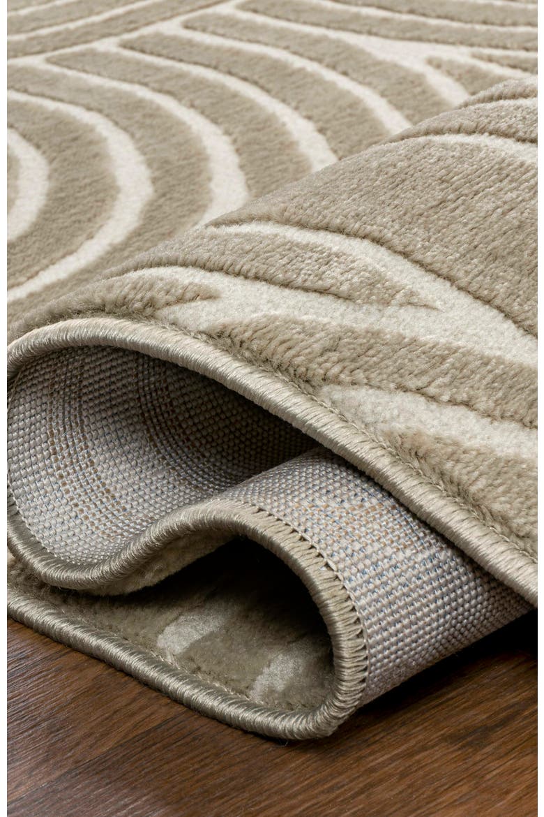 Ariana MidCentury Art Deco Striped Arches Two-Tone High-Low Area Rug, Alternate, color, Beige/Cream