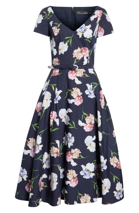 Floral Stretch Cotton Poplin Midi Dress