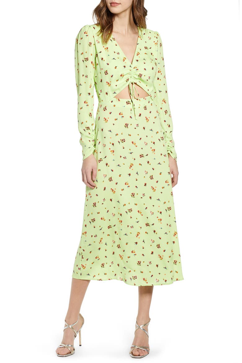Carlo Cinched Front Midi Dress, Main, color, LIMELIGHT DITSY