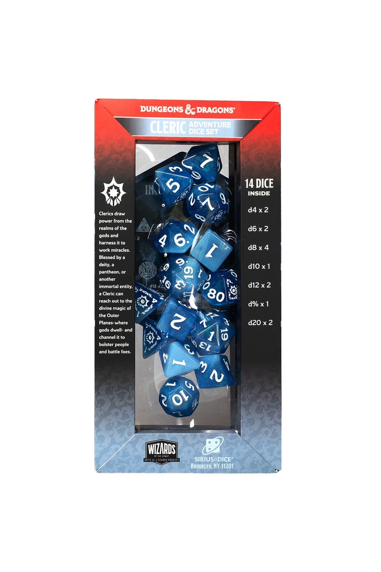White and Blue 14 Piece RPG Die Set, Alternate, color, Multicolored