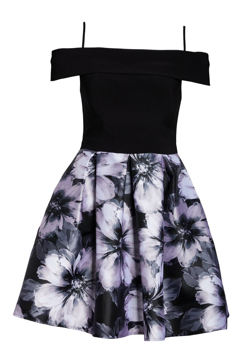 Cold Shoulder Fit & Flare Dress, Alternate, color, BLACK/ WHITE