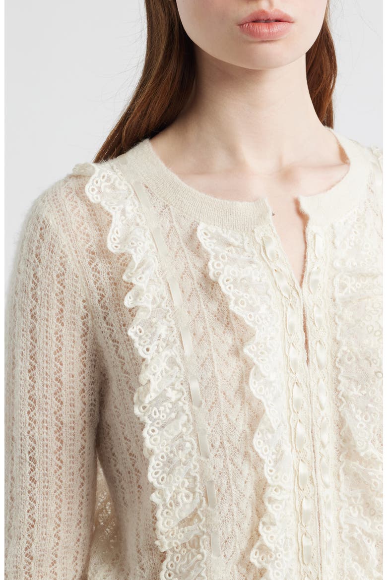 Melisse Lace Ruffle Alpaca & Wool Blend Cardigan, Alternate, color, ASPEN WHITE