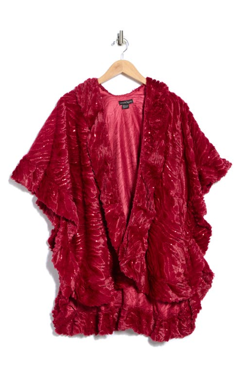 Nanette Lepore Sequin Wave Texture Faux Fur Ruana In Burgundy