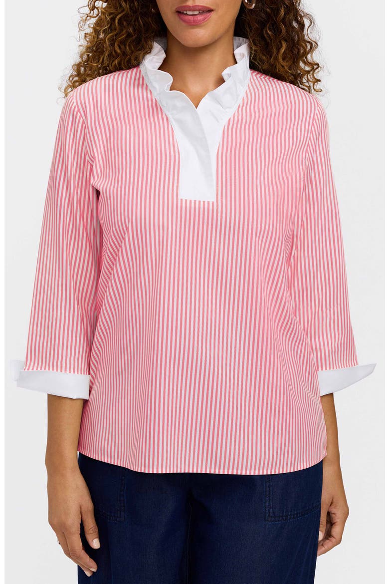 Tammy Ruffle Collar Cotton Top, Main, color, CORAL REEF RED