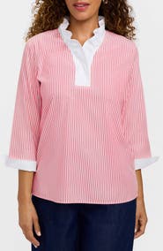 Foxcroft Tammy Ruffle Collar Cotton Top