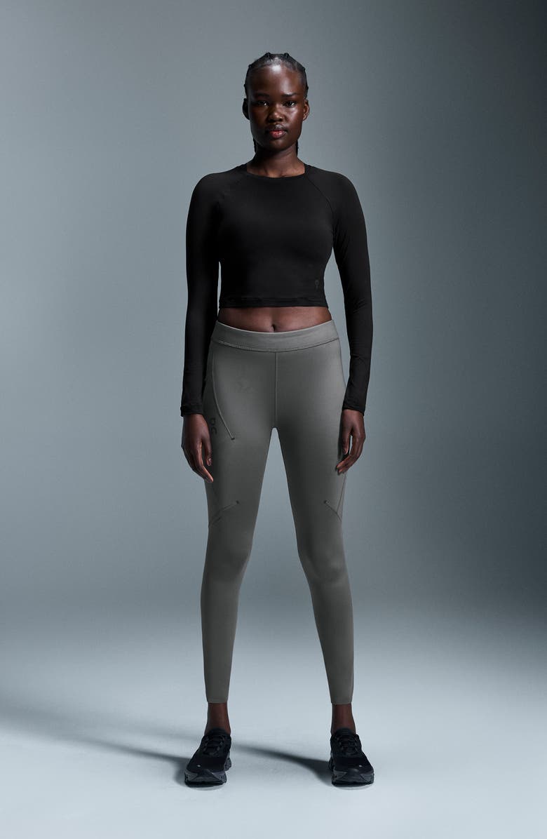 On Studio Long Sleeve Crop Top, Alternate, color, Black