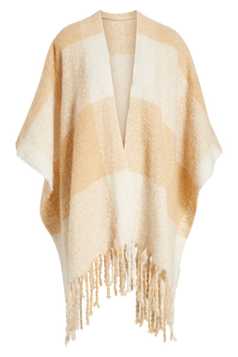Hampton Plaid Fringe Ruana, Alternate, color, IVORY
