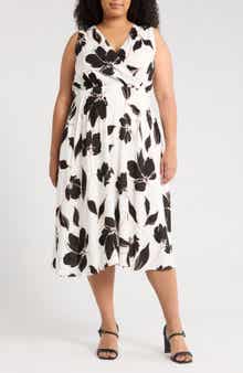 Renee C Floral Sleeveless Faux Wrap Midi Dress