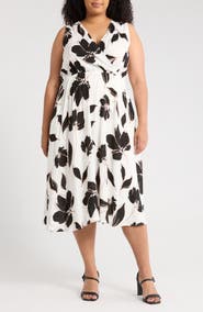 Renee C Floral Sleeveless Faux Wrap Midi Dress