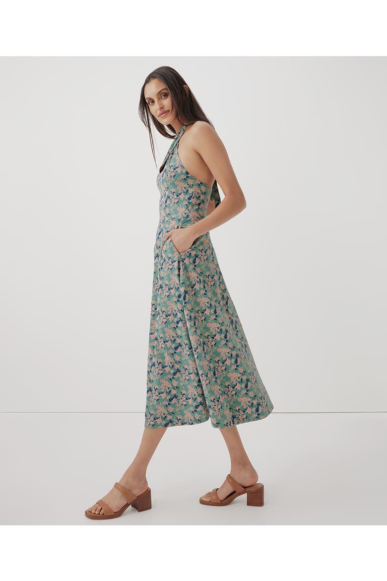Organic Cotton Fit & Flare Modern Halter Dress, Alternate, color, Shadow Floral Spruce