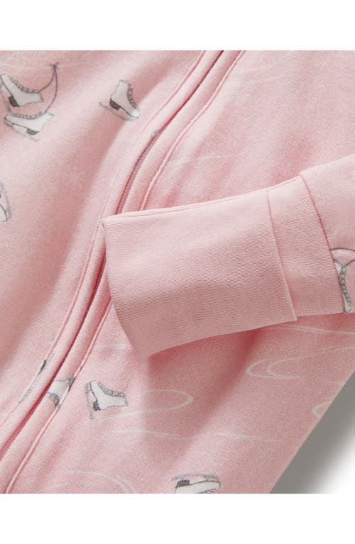 Petite Plume Winter Stripes Stretch Pima Cotton Blend Convertible One-piece Pajamas In Pink