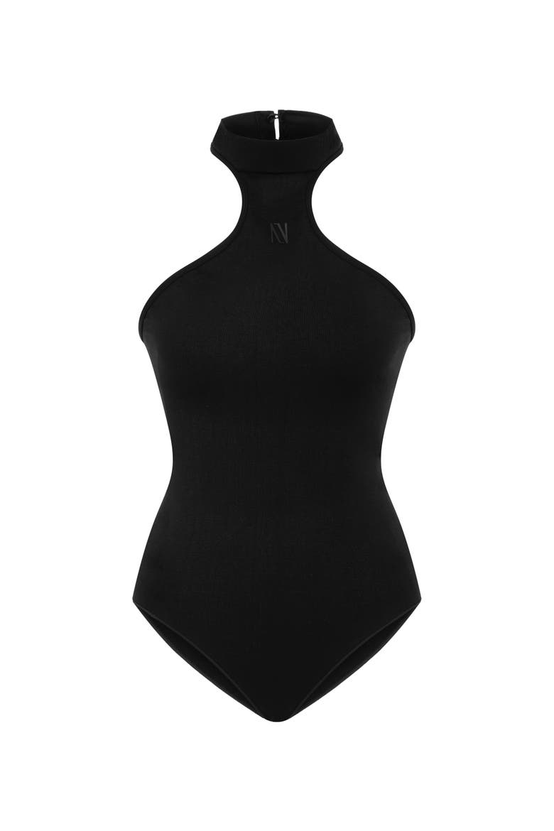 Halter Neck Bodysuit, Alternate, color, Black