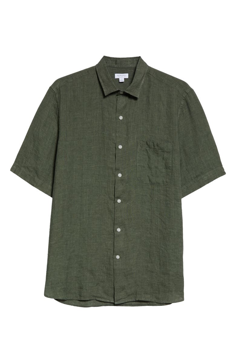 Sunspel Short Sleeve Linen Button-Up Shirt, Alternate, color,