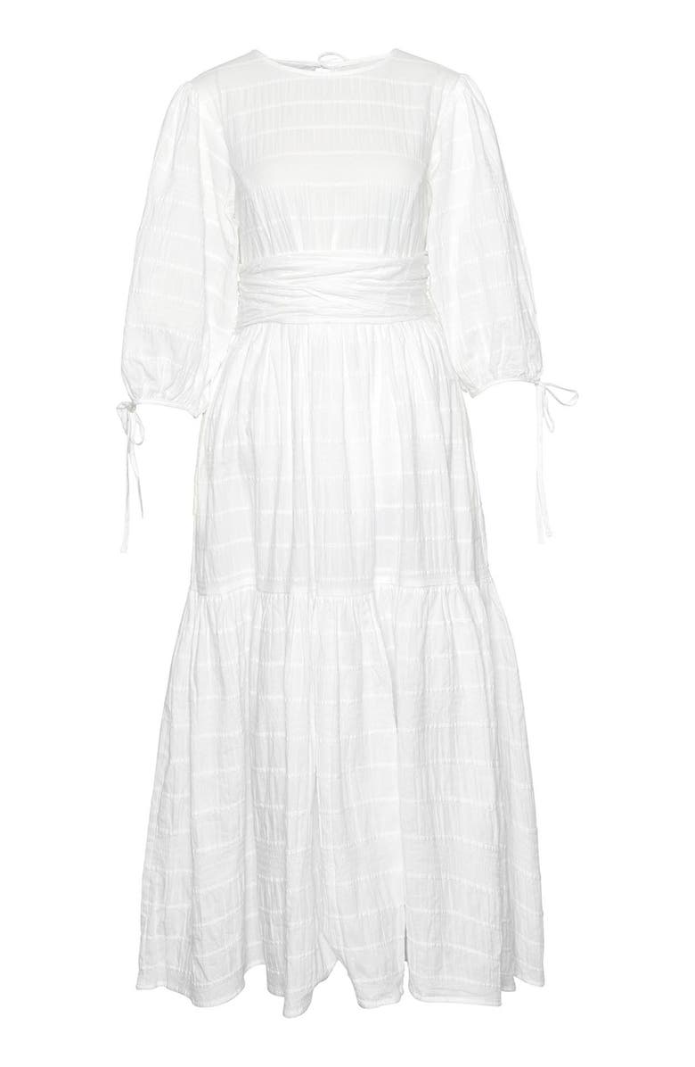 Barbour Kelburn Puff Sleeve Stretch Cotton Midi Dress, Alternate, color, White